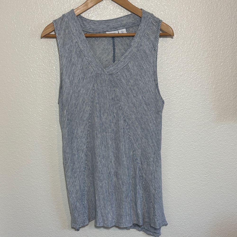 Sigrid Olsen 100% Linen Blue and White Fine Striped Sleeveless Tunic Size Large